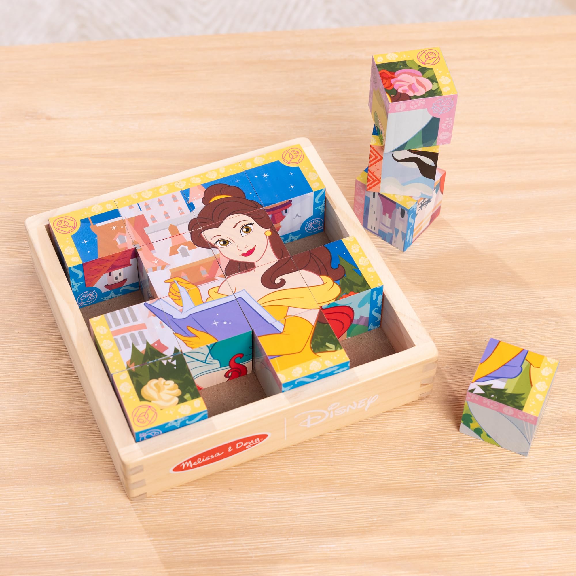 Melissa & Doug Księżniczka Disneya drewniana zabawka kostka puzzle klocki dla chłopców i dziewcząt 3+ - certyfikat FSC