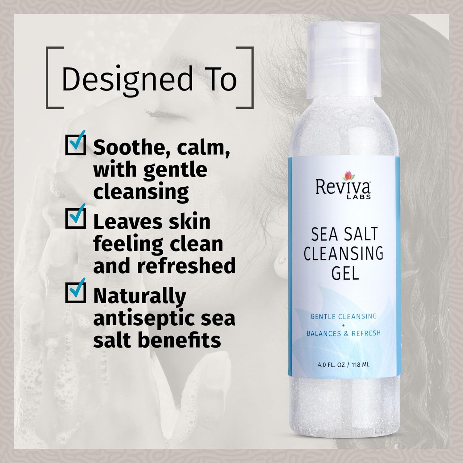 Reviva Labs Sea Salt Face Wash 4 fl oz – Gentle Facial Cleanser with Mineral-Rich Sea Salt for Balanced, Hydrated, & Refreshed Skin – Cleansing Gel for All Skin Types, Including Sensitive Skin - Image 3