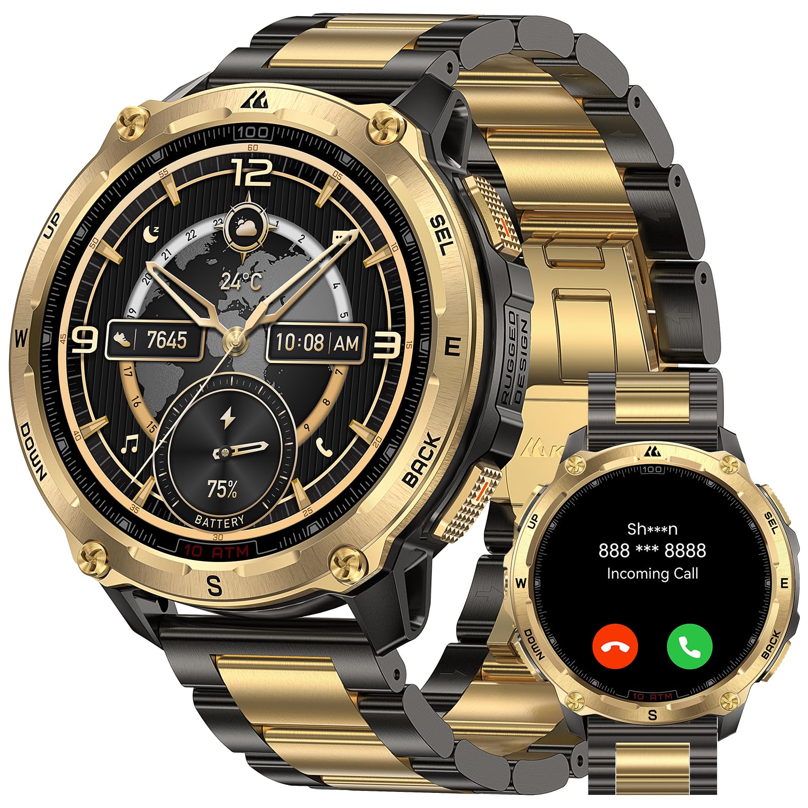 KOSPET Tank T4 Special Edition Smartwatch Hombre, Reloj Inteligente Hombre Militar Resistente con GPS y Mapas Offline, Pantalla AMOLED, 10ATM, 50 Días de Batería, Llamadas Bluetooth Android&iOS（Oro