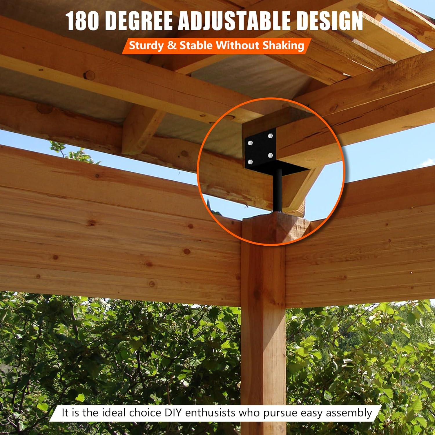 Roof Riser Bracket Kit,Adjustable Angle Roof Riser for 4 x 4 or 6 x 6 Lumber,Metal Roof Riser Beam Bracket for Outdoor Pergola,Porch,Log Cabin W/Hardware - 4Pack…