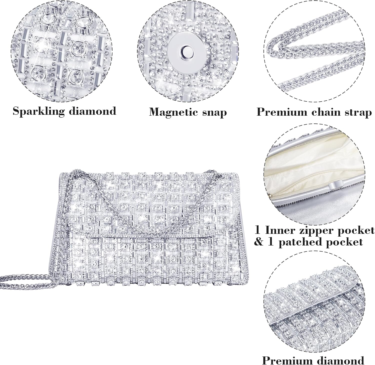 Kseymeir Rhinestone Clutch Purse Sparkling Silver Crystal Diamond Evening Bag | Rhinestone, Purse, Sparkling, Crystal, Diamond