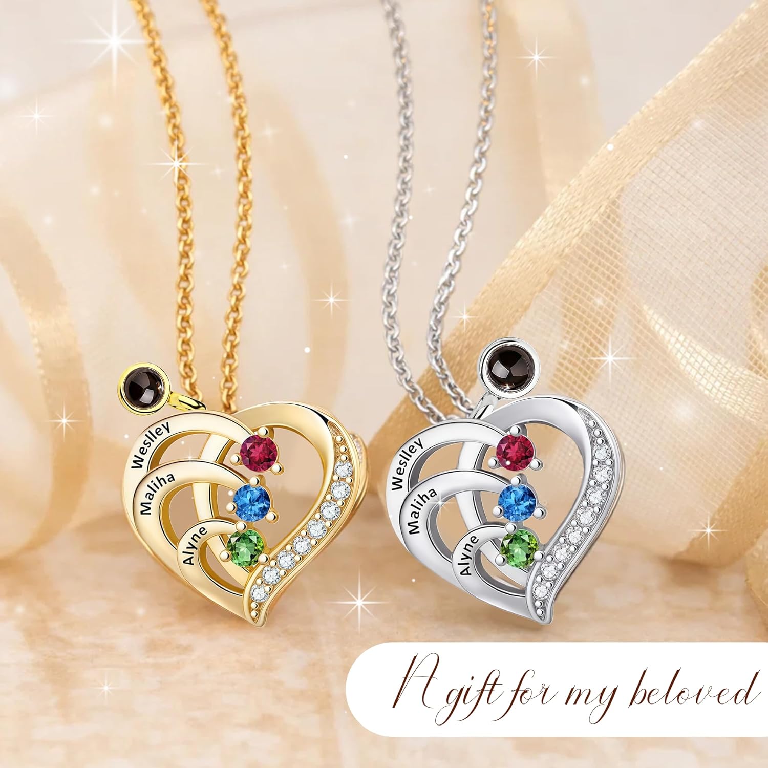 Personalized Name Mothers Necklace with 2-6 Birthstones Sterling Silver Mother Name Necklace for Women Mothers Day Christmas Her Mom Wife Grandma
