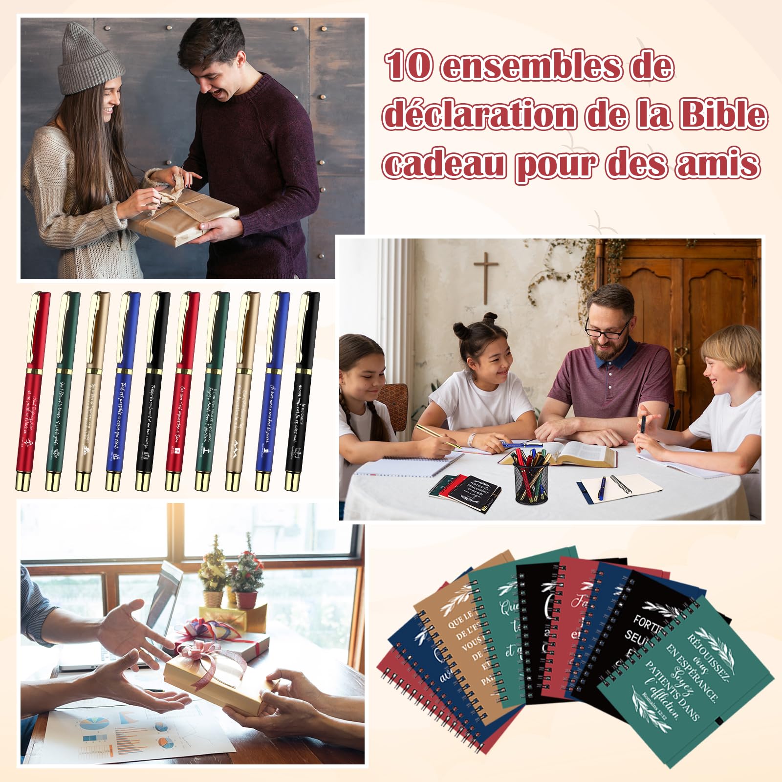 Coffret cadeau chrétien 20 carnets et stylos chrétiens en vrac journaux de prière avec versets bibliques stylo à bille religieuses inspirantes cadeaux pour lui elle collègue d'église,Multicolore