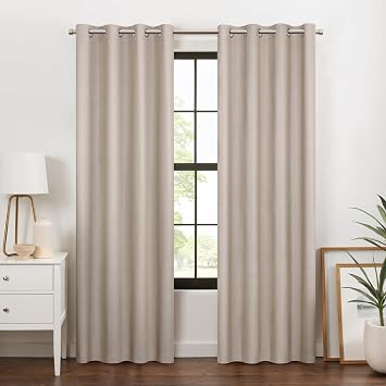 Eclipse 100% Blackout Curtain, Larissa Solid Grommet Curtain, 84 in Long x 50 in Wide, Textured 100% Blackout Curtain, Thermal Insulated Curtain for Living Room or Bedroom, 1 Window Curtain, Sandstone
