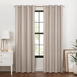 Eclipse 100% Blackout Curtain, Larissa Solid Grommet Curtain, 84 in Long x 50 in Wide, Textured 100% Blackout Curtain, Thermal Insulated Curtain for Living Room or Bedroom, 1 Window Curtain, Sandstone