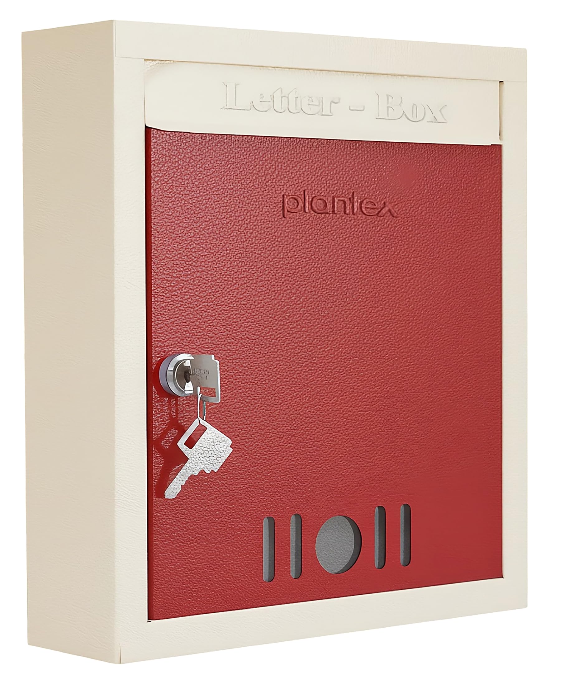 Plantex Wall Mount A4 Size Letter Box - Mail Box/Letter Box for Home gate with Key Lock (Red & Ivory)