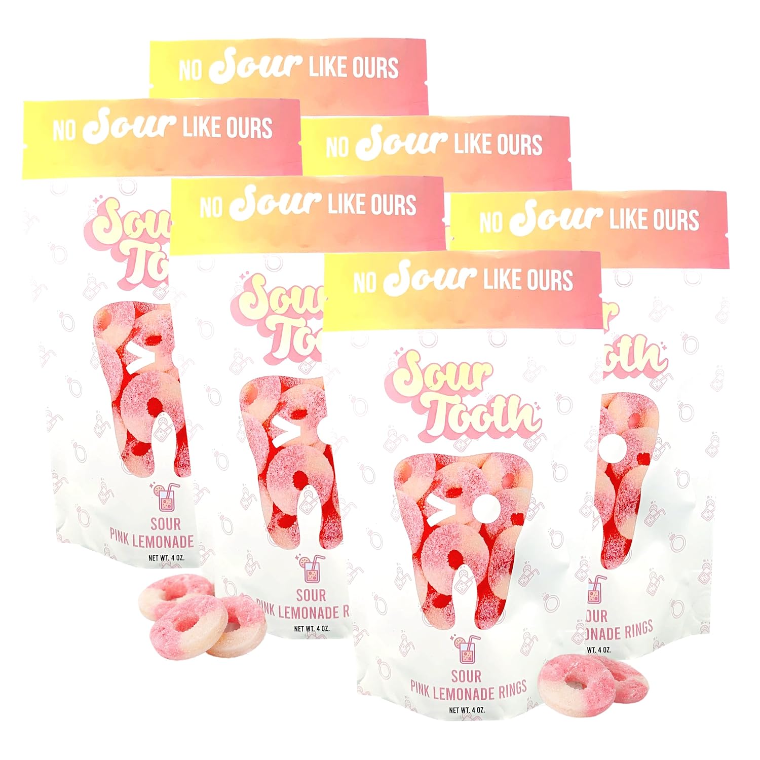 Sour Pink Lemonade Rings, Sour Rings Bulk Candy, Pink Lemonade Flavored Candy Ring, Fresh, Soft and Chewy, Great as Gift Snacks and Parties, 14 Per Bag, 6 Pack, 4 oz Each