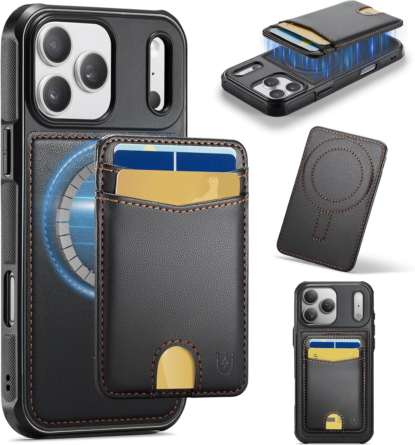 for iPhone 17 Pro Max Case Wallet Compatible with Magsafe, Strong Magnet Slim Magnetic Wallet RFID Blocking Card Holder Stick on Phones and Cases, Black