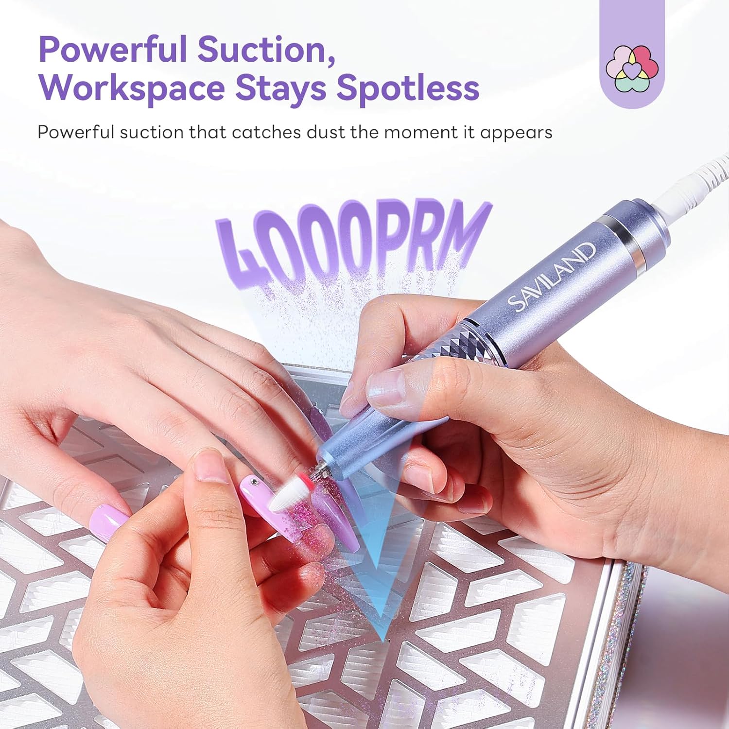 SAVILAND 800Pa Nail Dust Collector: Rhinestones Shining Powerful Suction Dust Collector Nail Tech Adjustable Speeds Less Than 25db Nail Duster Vacuum For Acrylic Nails Tool Polish Salon Set