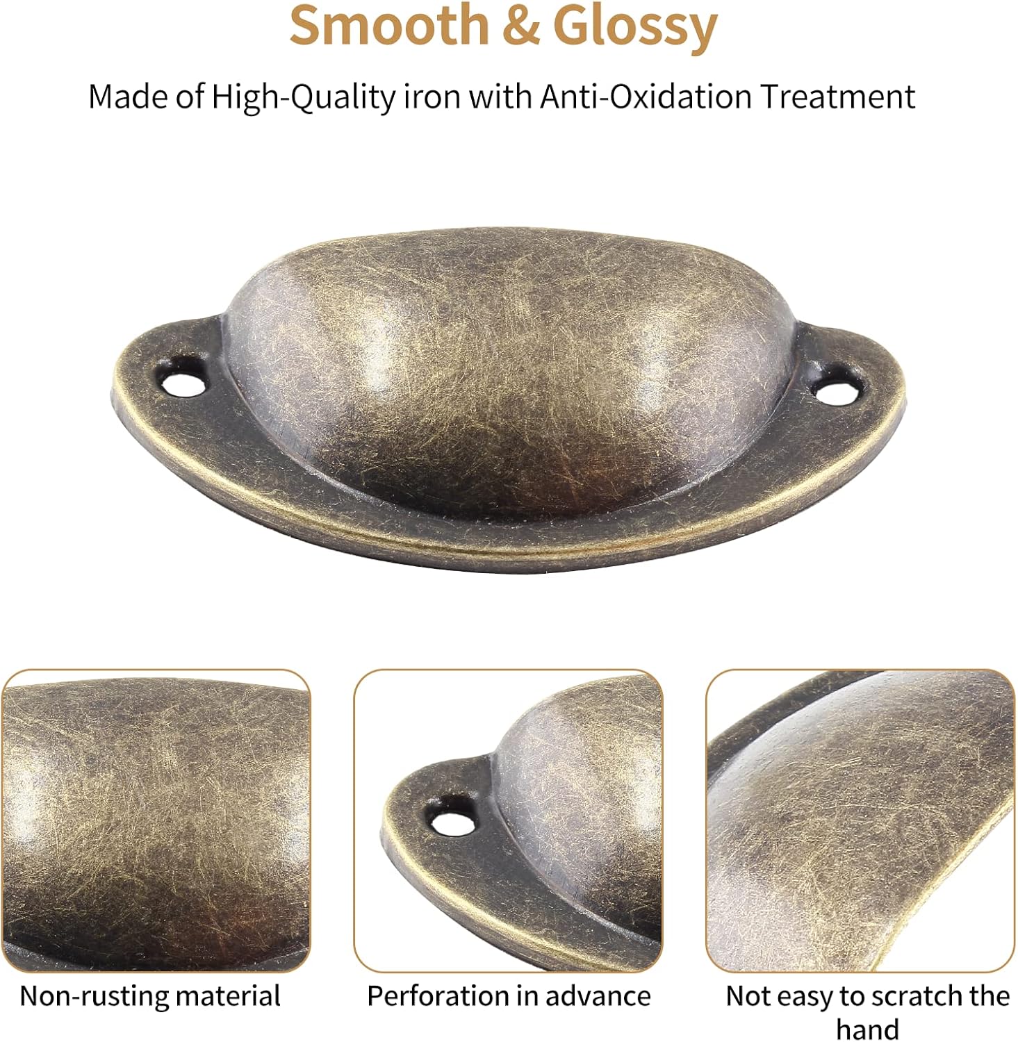 Bivethoi 20 Pack Cabinet Bin Cup Pulls Antique Bronze Half Moon Drawer Pulls, 2-5/8 Inch / 67mm Hole Center Dresser Pull Hardware Shell Pull Handles, Vintage Metal Cupboard Handles for Kitchen Closet