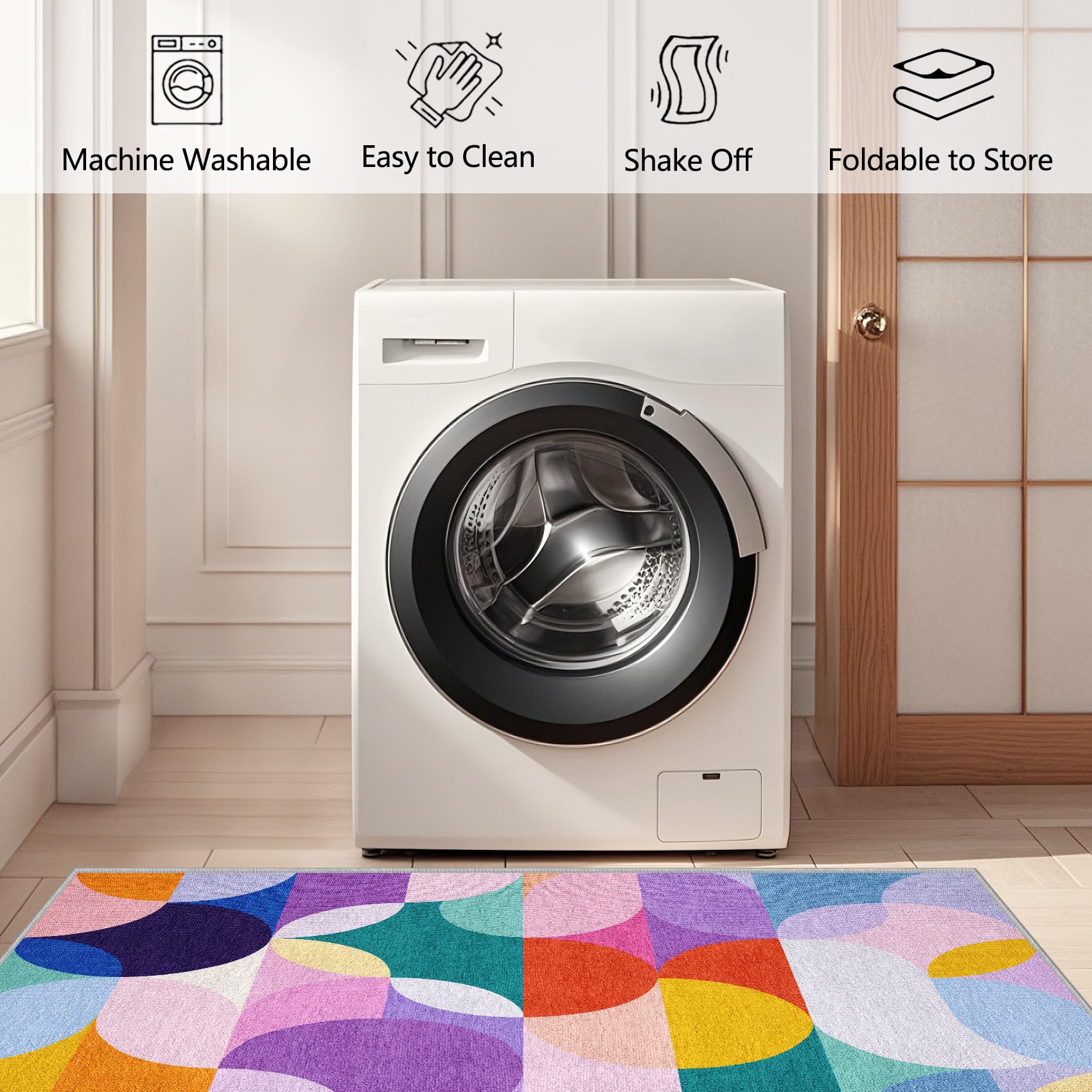 Générique Lune Soleil Tapis Salon 240x340 - Motif Vague désert Bohème Tapis à Poils Courts Doux Antidérapant Grand - Lavable en Machine - pour Chambre à Coucher Cuisine Salle à Manger G9m24j90
