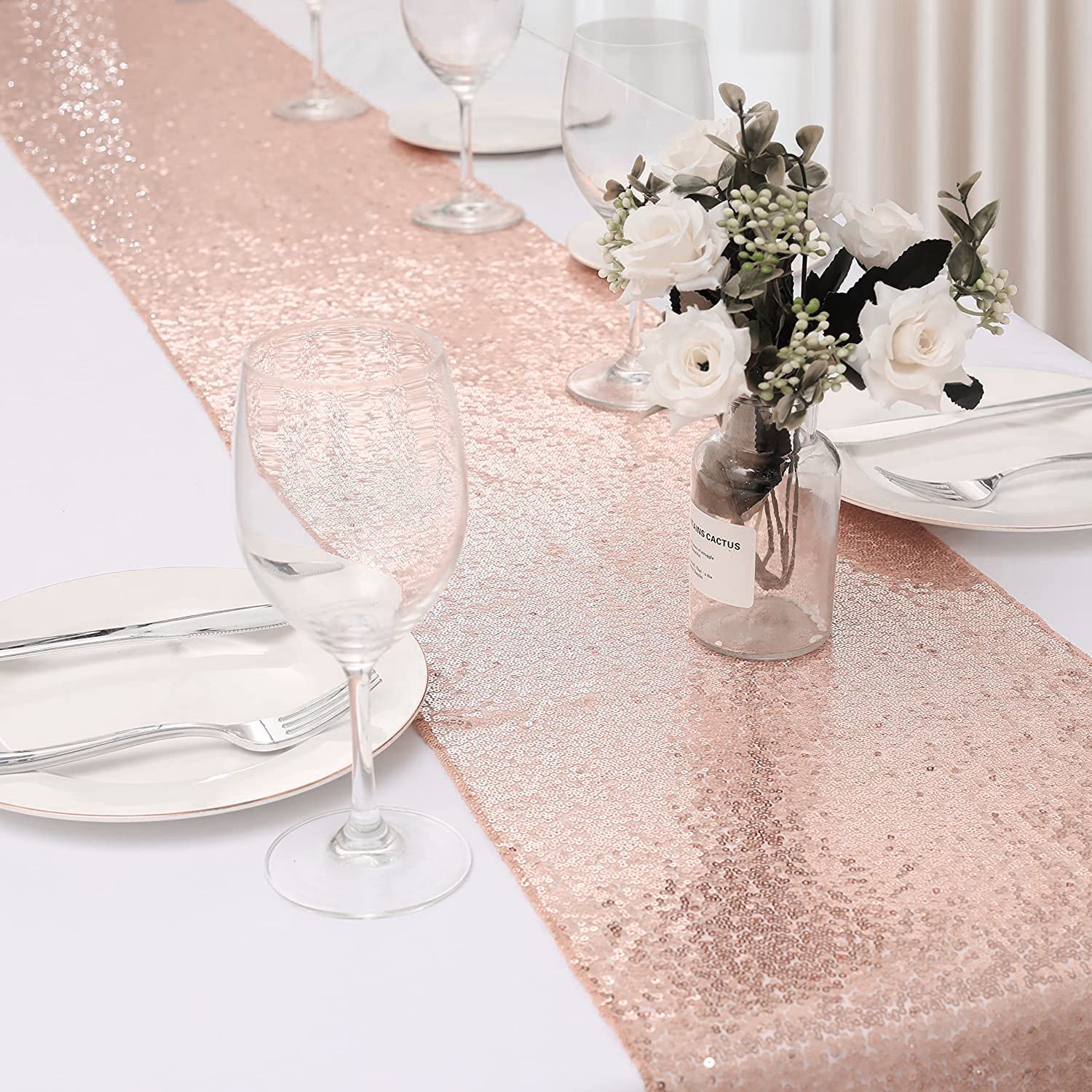 Rose Pink Sequin Table Runner - Pack Of 2, 12x108 Inches, Sparkly Party Decor For Events