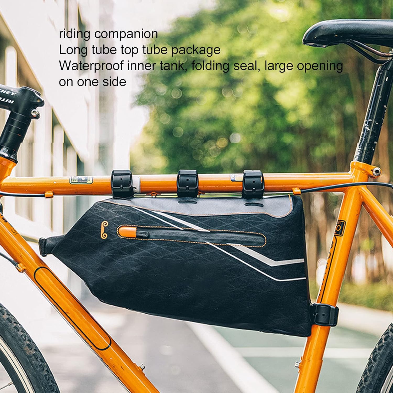 Bike Storage Frame Bag, 3.5L Capacity, Daily Waterproof, Black Orange - Large Storage, Stable Strap Fixing, Ideal for Road and Mountain Bikes