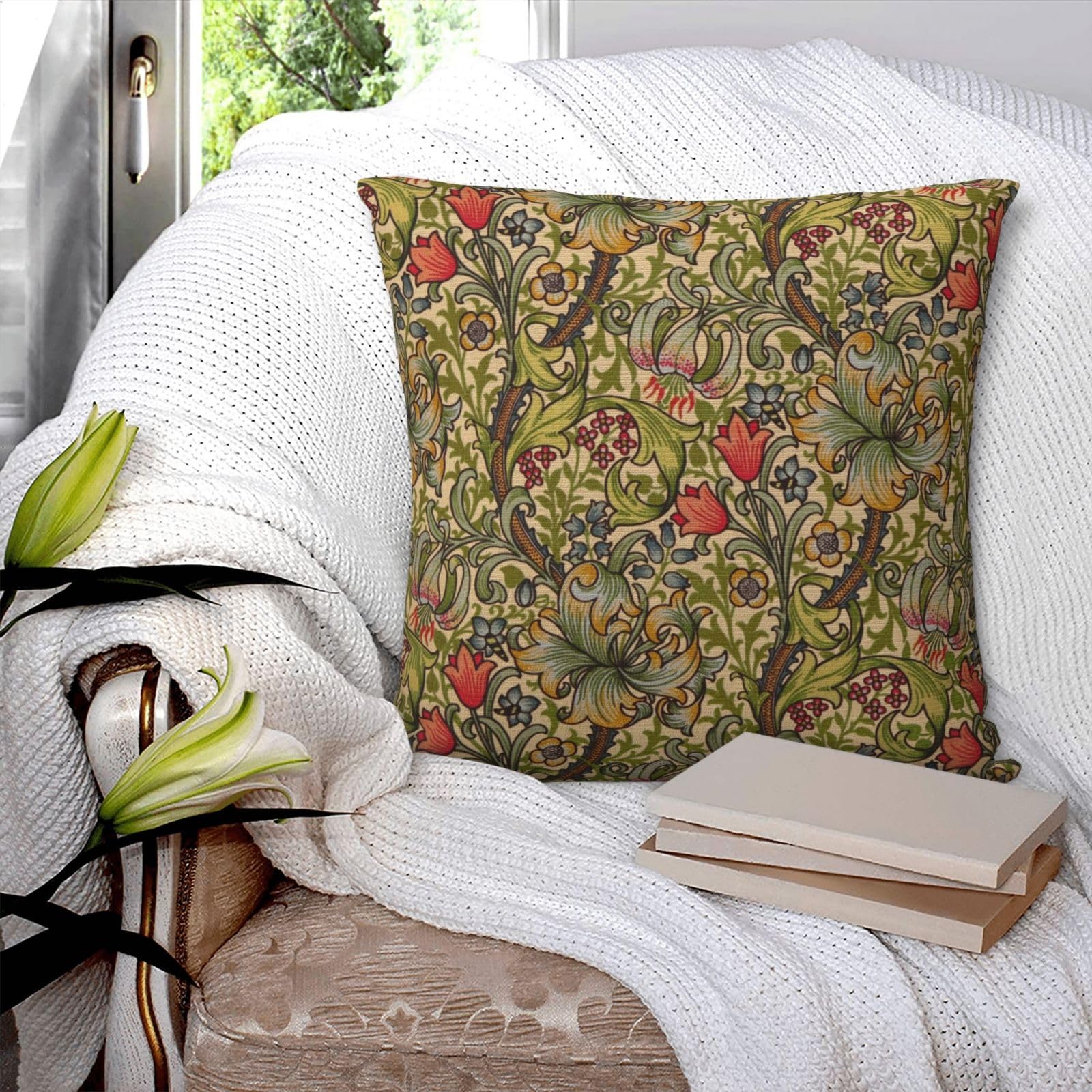Dripglw Decorative Pillowcase, Design: William Morris, Green Forest Animals, Pheasant, 18"x18", Cozy, Soft - Image 4
