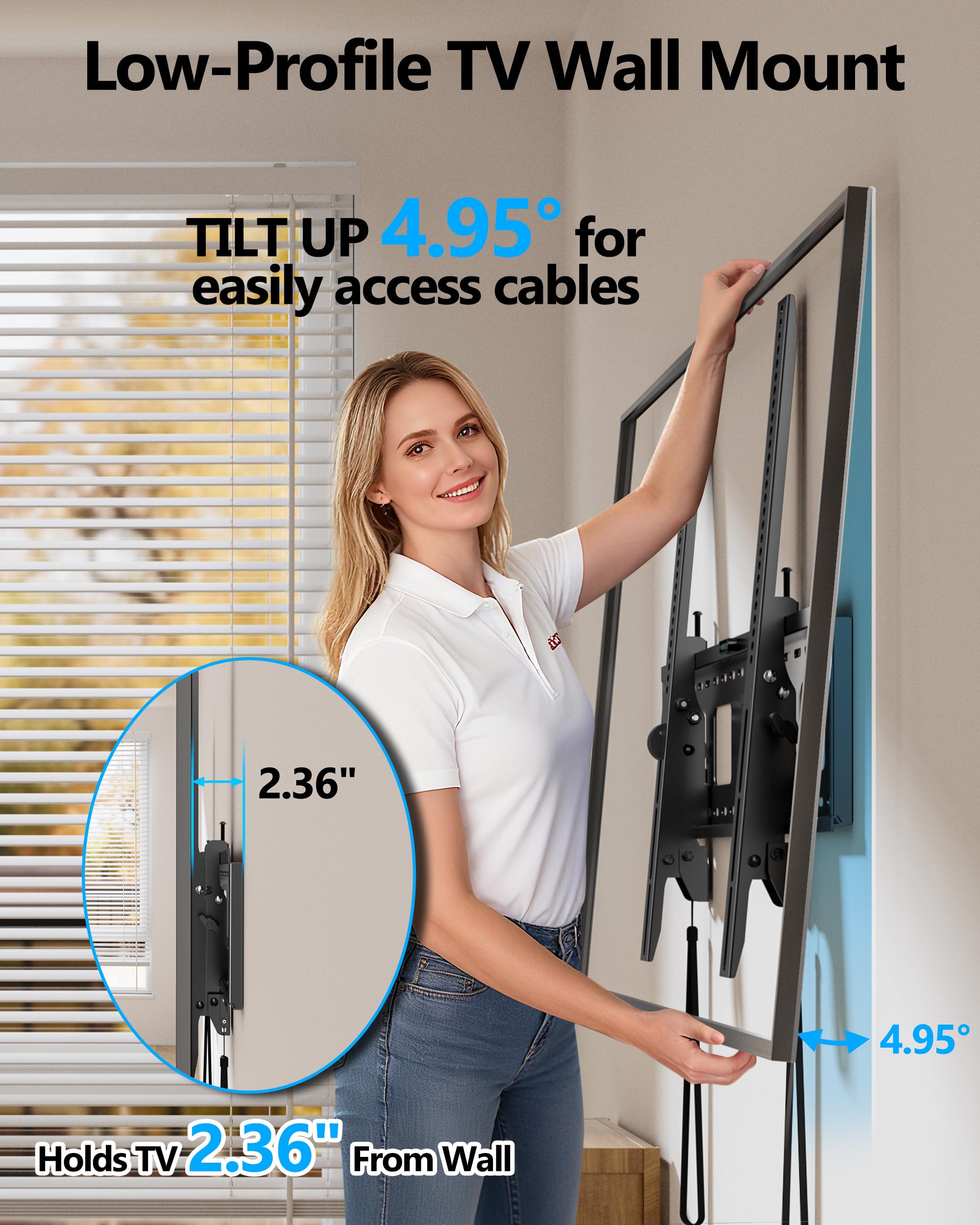 Soporte TV de Pared Articulado Inclinable para Pantallas de 55-120 Pulgadas Plana & Curva LED LCD, Resistencia XXL Soporte Pared TV hasta 125 kg, Máx VESA 900x600 mm | WHYFONE Soporte de TV ultra delgado máx. VESA 900 x 600 mm, nivel de burbuja y bridas i