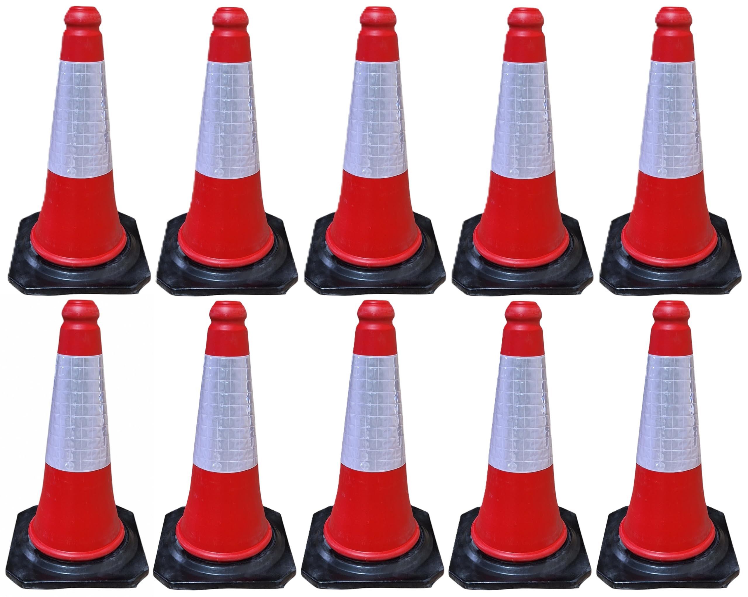 FERRETELIX Kit de 10 cônes de signalisation - 50 cm - Réfléchissant - Base en caoutchouc