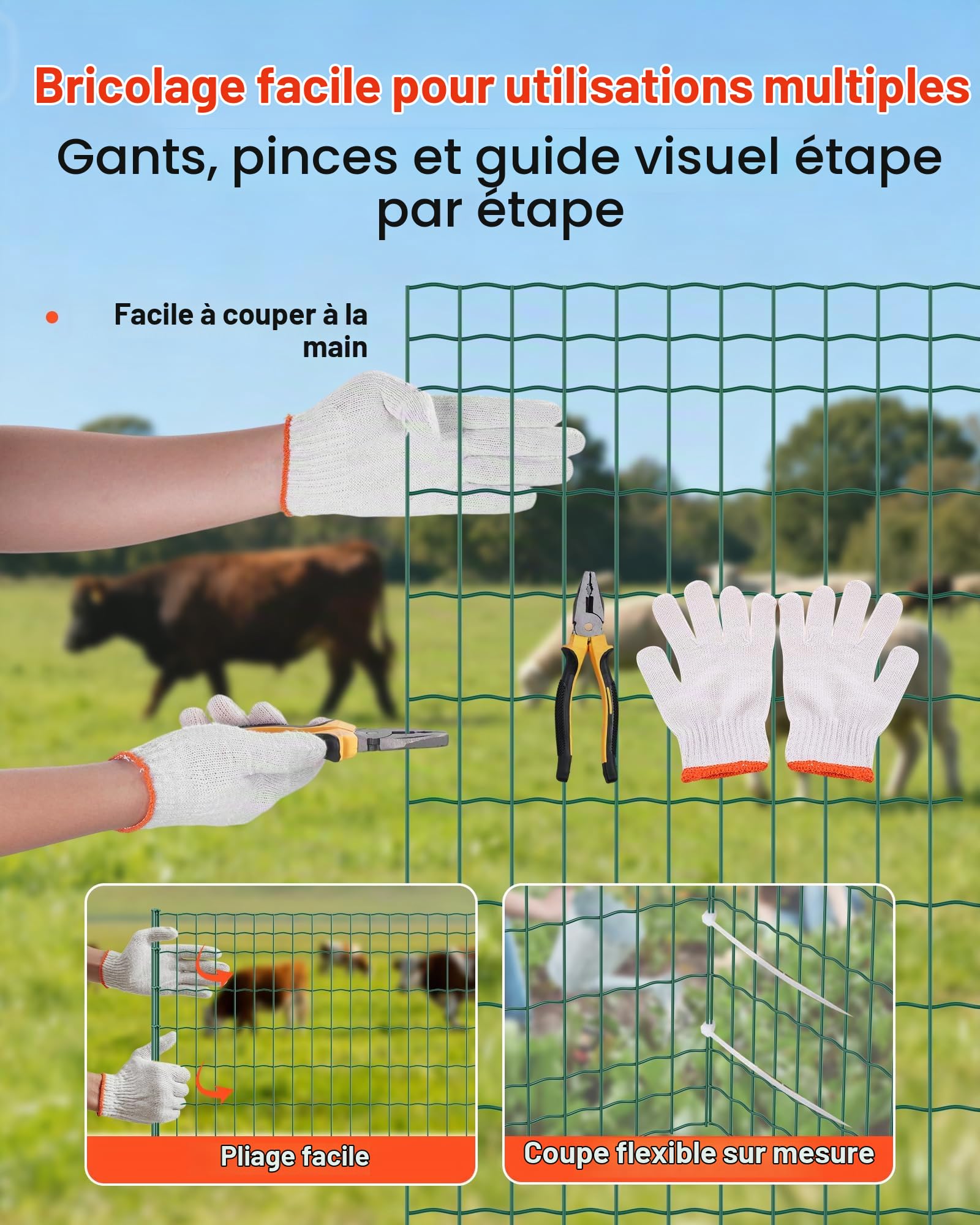 VEVOR Grillage Métallique Vert Maille 5 x 10 cm Rouleau Grillage Clôture à Mouton Soudé 1,2 x 25 m Fil en Fer Galvanisé Revêtement Vinyle PVC Diamètre Fil 2,1 mm pour Jardin Enclos Cage Animaux Ranchs