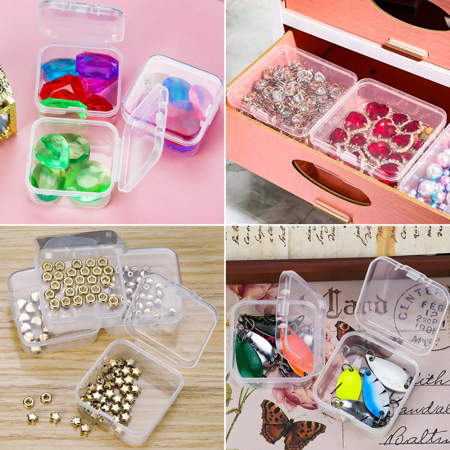 Prmape 30 Pièces Petite Boite de Rangement, 5.5 * 5.5 * 1.7cm Mini Boite Rangement Plastique avec Couvercle, Boite de Rangement Transparente pour Petits Objets et Autres Projets D'artisanat