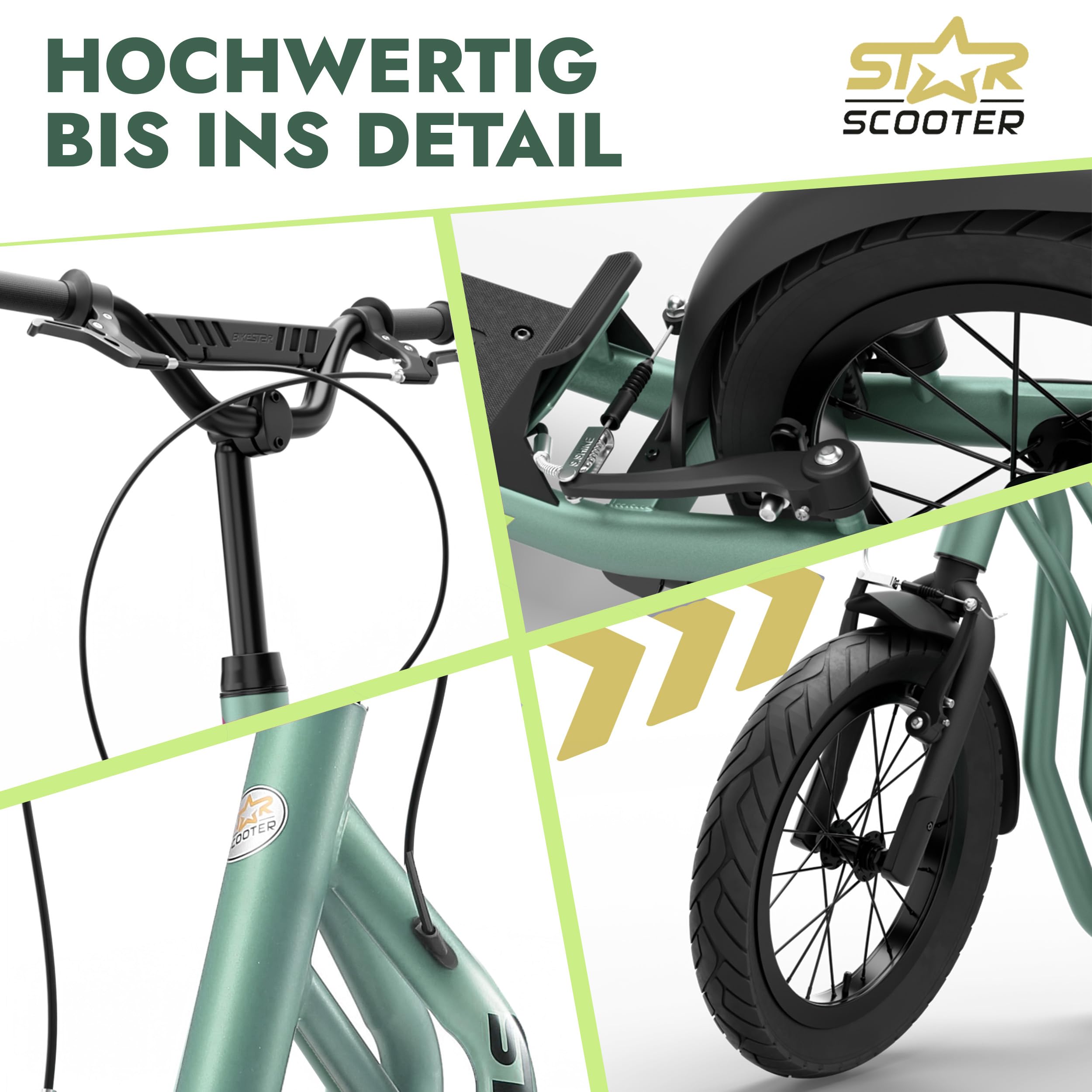 STAR SCOOTER Kinder Tret Roller ab 7-8 Jahre | 16/12 Zoll Mixed City Kick Scooter Luftreifen