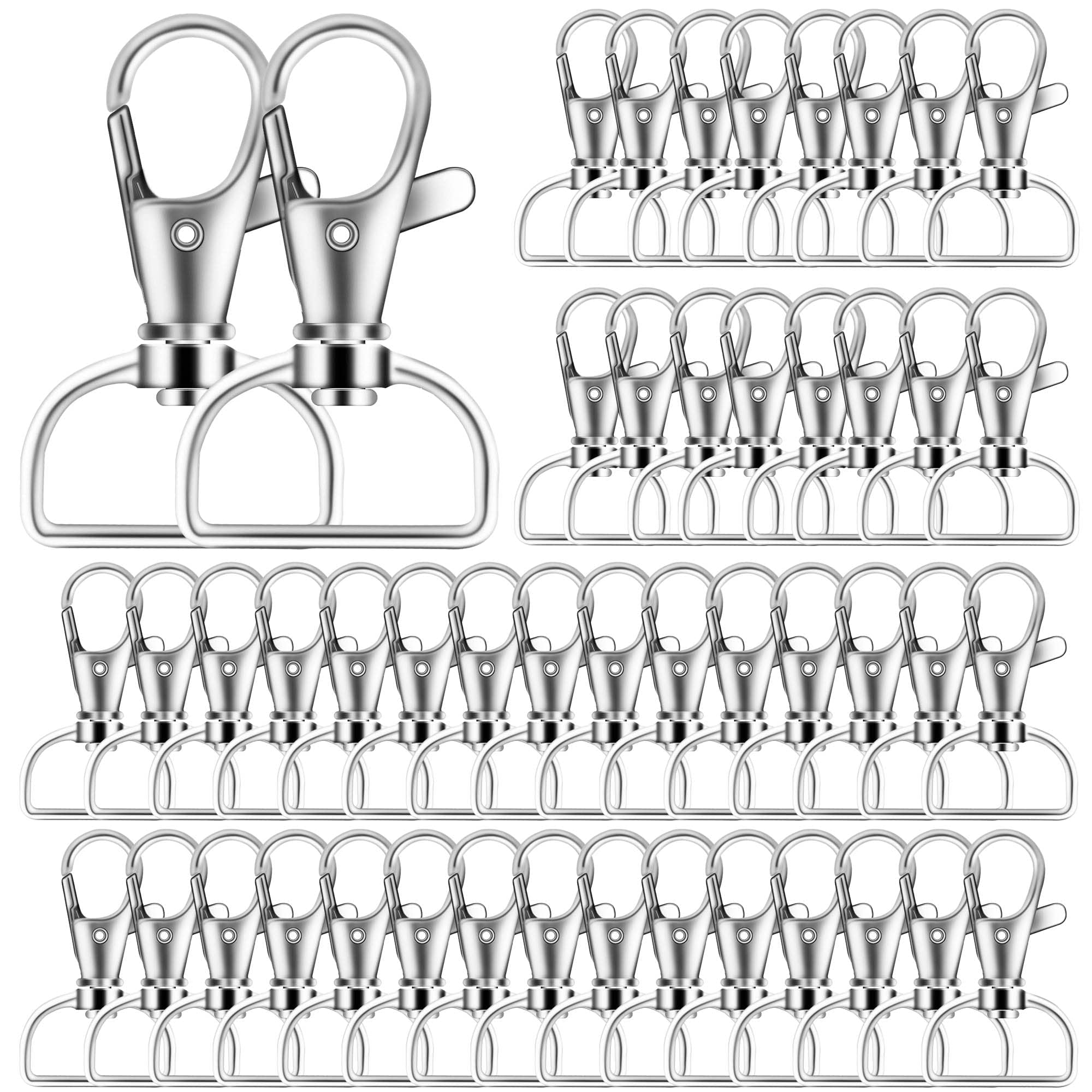 Lobster Clasp 40 Pcs, 360° Swivel Lobster Clasp Keychain with D Rings, Silver Metal Clasps for Lanyards, Pet Collars or DIY Handcraft (Inner Width 1 Inch)