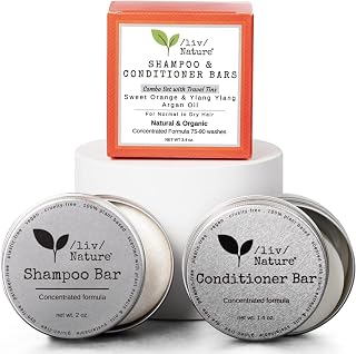 Argan Oil Solid Shampoo and Conditioner Bar Set with Travel Case, Lightly Scented, (Orange & Ylang Ylang for Dry Hair), Travel Essentials, Eco Friendly, 100% Vegan, Locally Made in USA