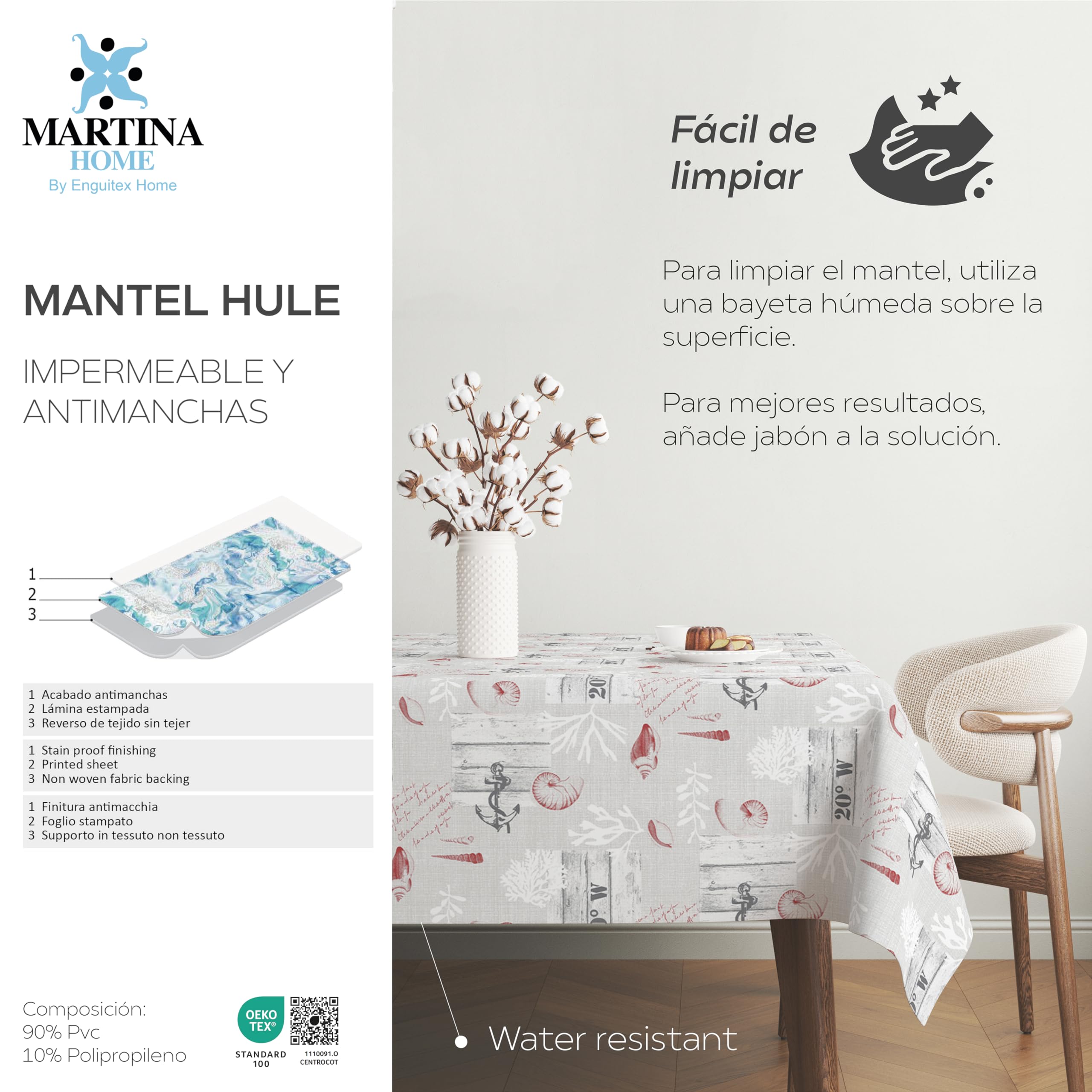 Martina Home NARCEA Oilcloth Tablecloth 240 x 140 Red, 94.5 x 55.1 inch (Rectangular) - Image 4