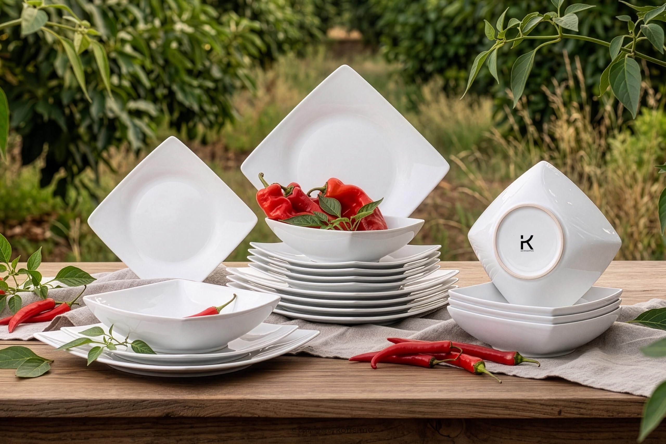 Konsimo. Frühstücksteller für 6 Personen - Dessertteller aus Keramik - Set Kuchenteller 6er - EPIRI Moderne Kleine Teller - 21x21 cm - Weiß