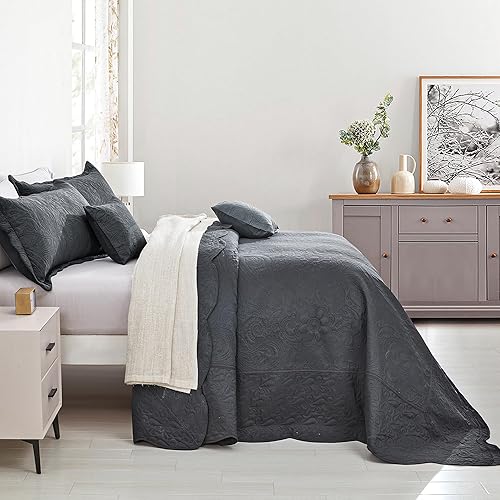 Vista 45 de Colcha extragrande tamaño King, funda de cama ligera ultrasónica, patrón de cachemira, reversible, 5 piezas, 100% microfibra, blanco puro 1-amarillo