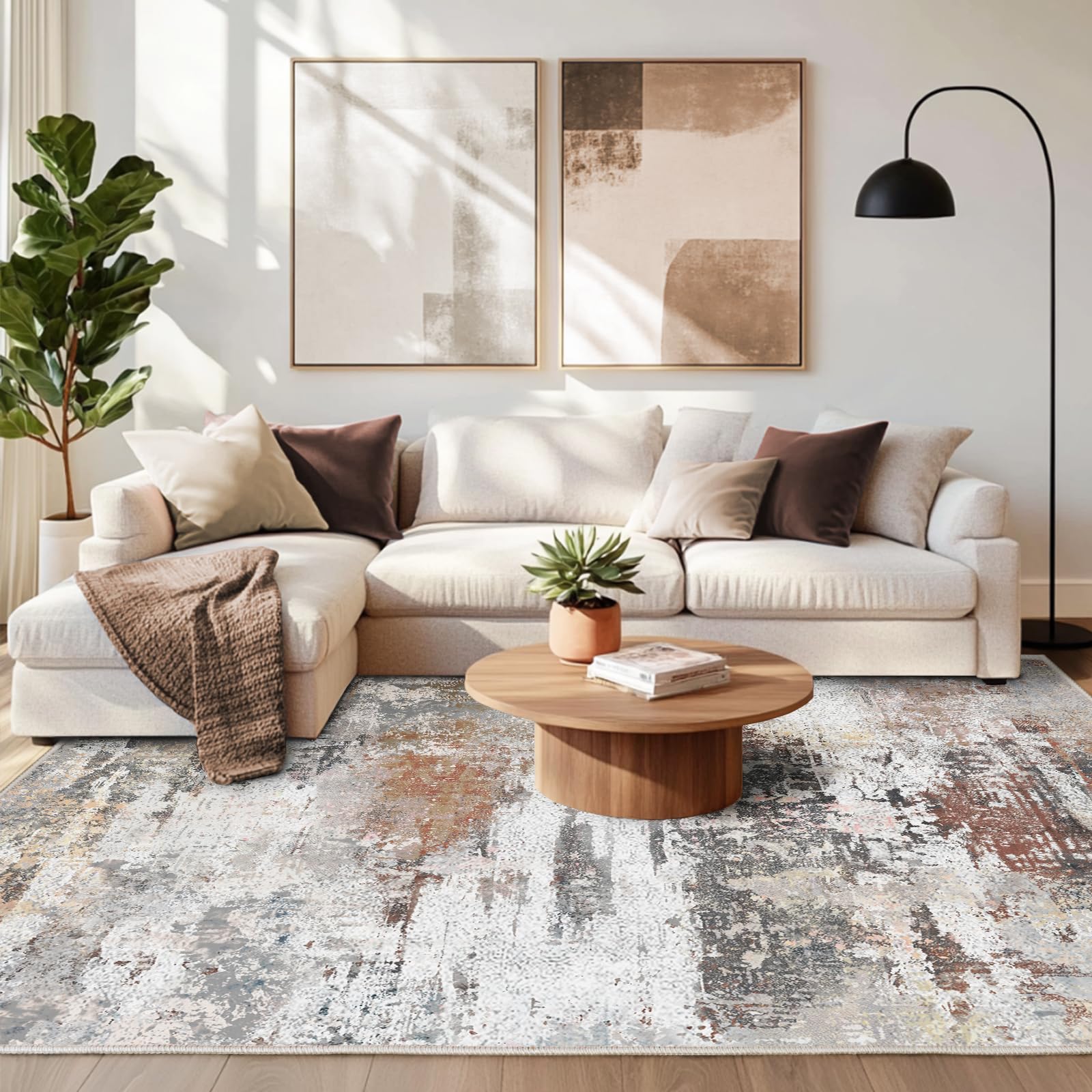 Chicnix Teppich Wohnzimmer Kurzflor 120x160, Schlafzimmerteppich Waschbar rutschfest, Weich Moderner Abstraktem Teppich für Schlafzimmer Kinderzimmer Büro Dekor Esszimmer, Grau Rost Beige