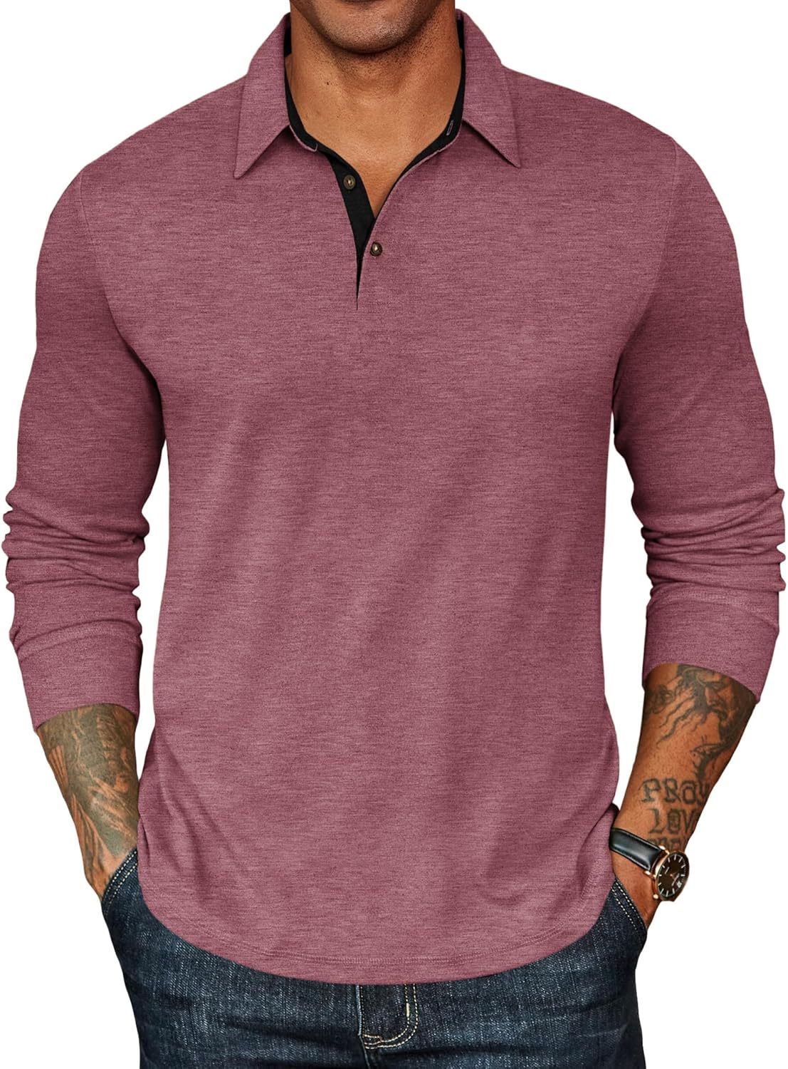 COOFANDY Mens Long Sleeve Polo Shirts Classic Casual Button Polo Tee Lightweight Collared Golf Shirt