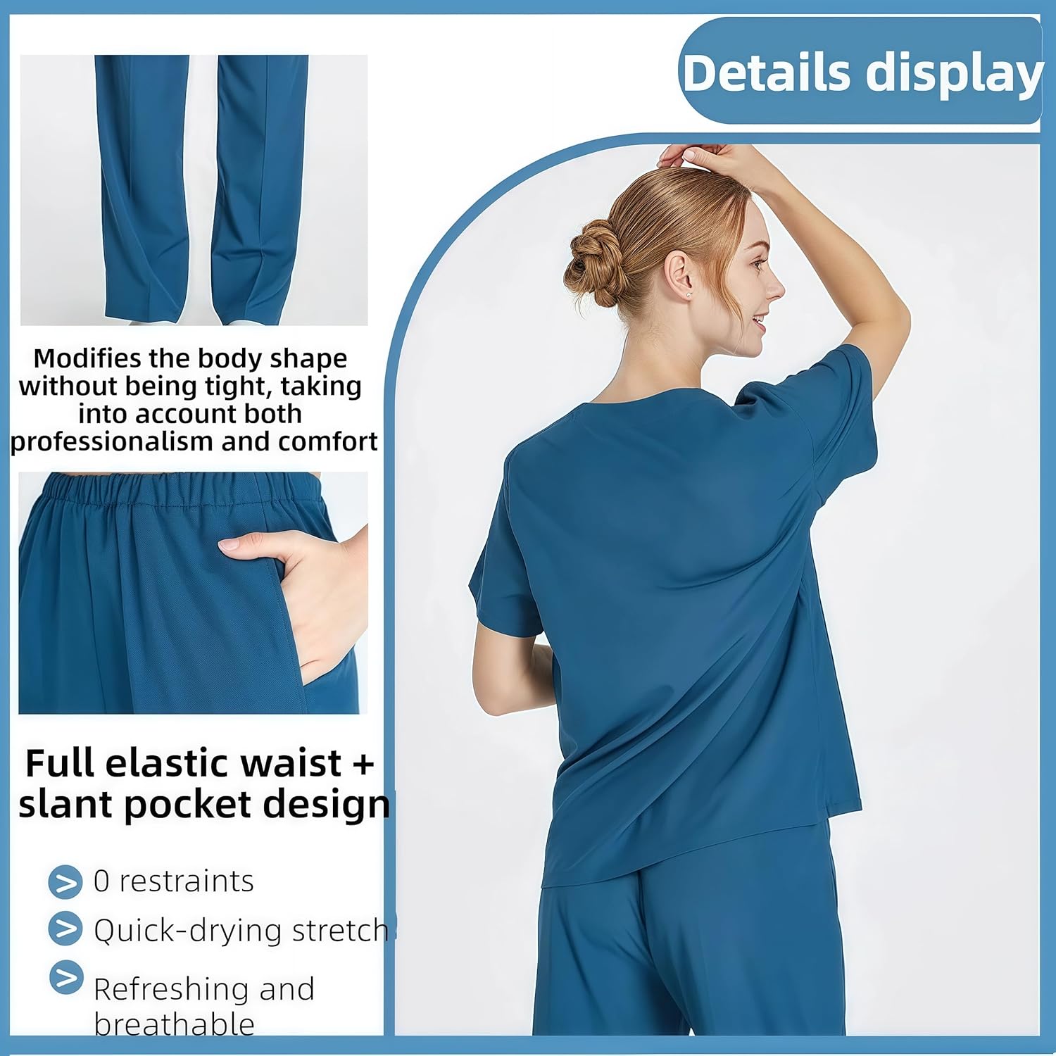 DEEYOTA Medical Scrubs for Women,Scrubs for Women Set,Highly Elastic and Breathable,Moisture Wicking（Long Sleeves）（Indigo Blue）(XL)