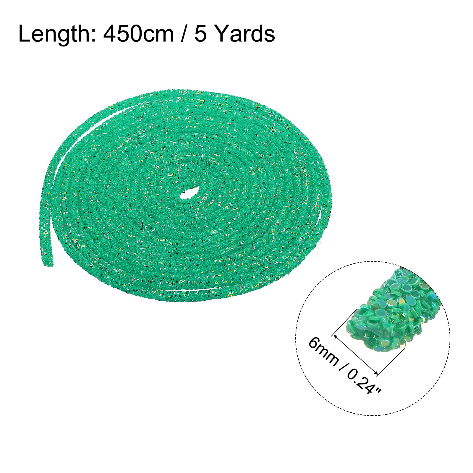 sourcing map 5 Yard 6mm 0.24 Inch Glitter Sequins Rope, 2 Pcs Sequins Rhinestone Tube Cord for DIY Wedding Dresses Costume Clothing Shoes Jewelry Accessory, Green — view 2