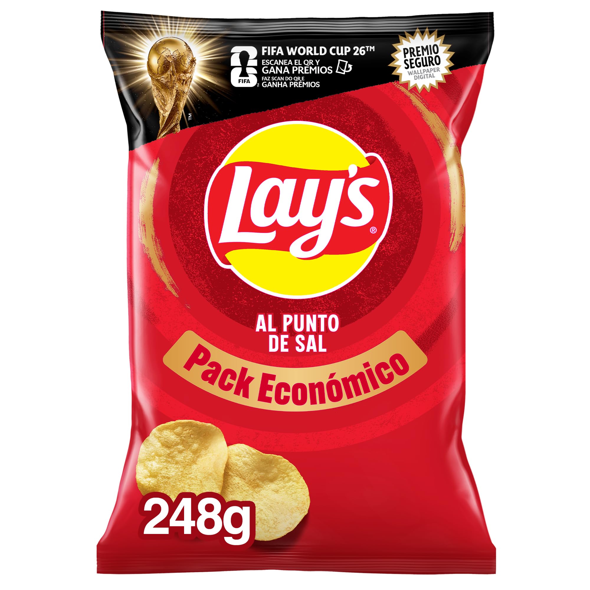 Lay's al punto de sal, Patatas Fritas de cultivos sostenibles con sabores vegetales, Producto de Aperitivo, bolsa familiar, 248 g