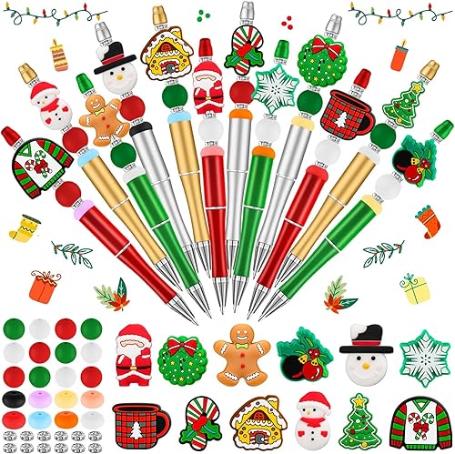12 bolígrafos de Navidad con cuentas, bolígrafos de cuentas de plástico, bolígrafos de cuentas de silicona, muñecos de nieve, Papá Noel, para disponible en Yaxa El Salvador