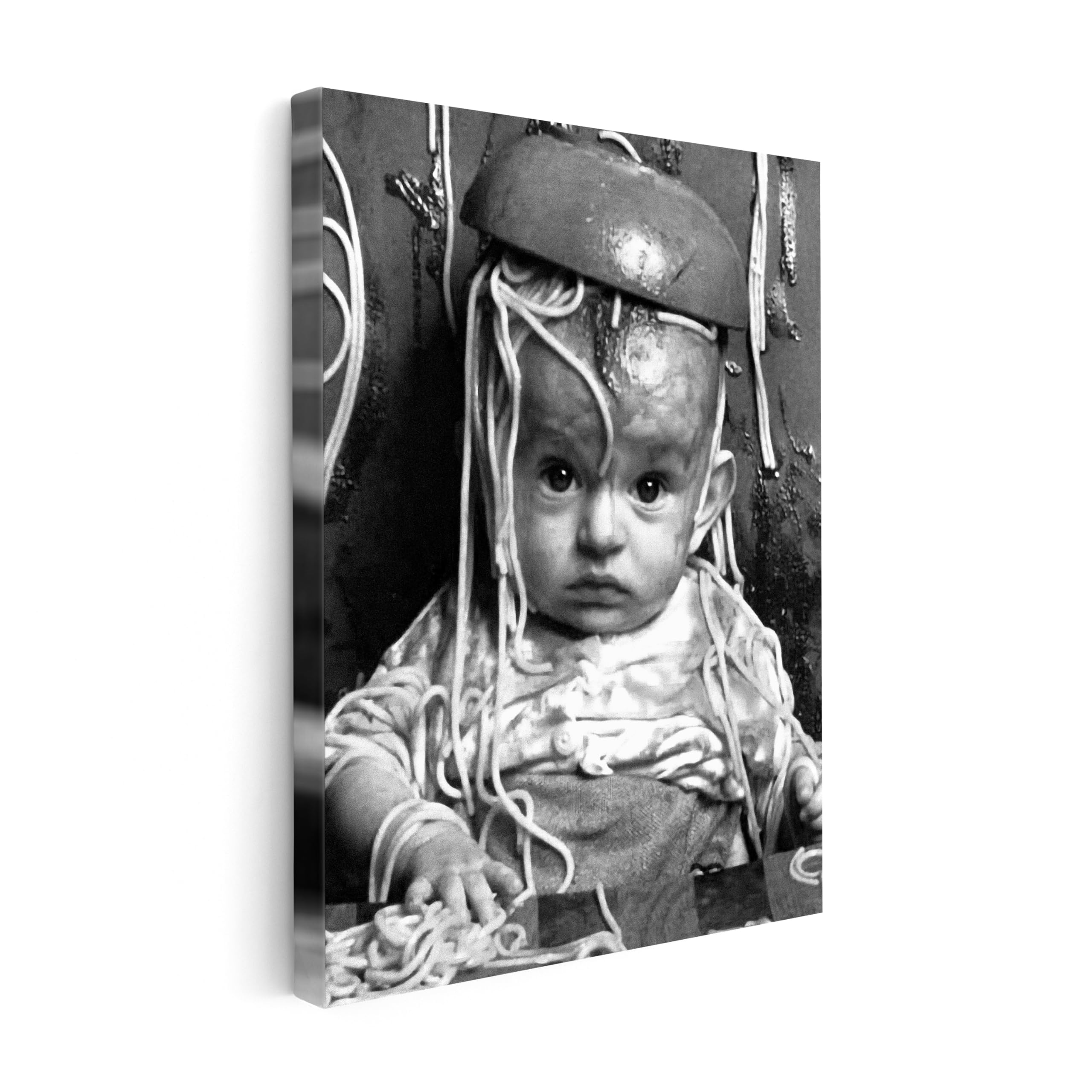 Spaghetti Baby Canvas - Pasta Print - Humorous Art - Black and White Photography - Food & Drink Art - Funny Kids Room and Kitchen Wall Decor - Available in 8x10 to 30x40