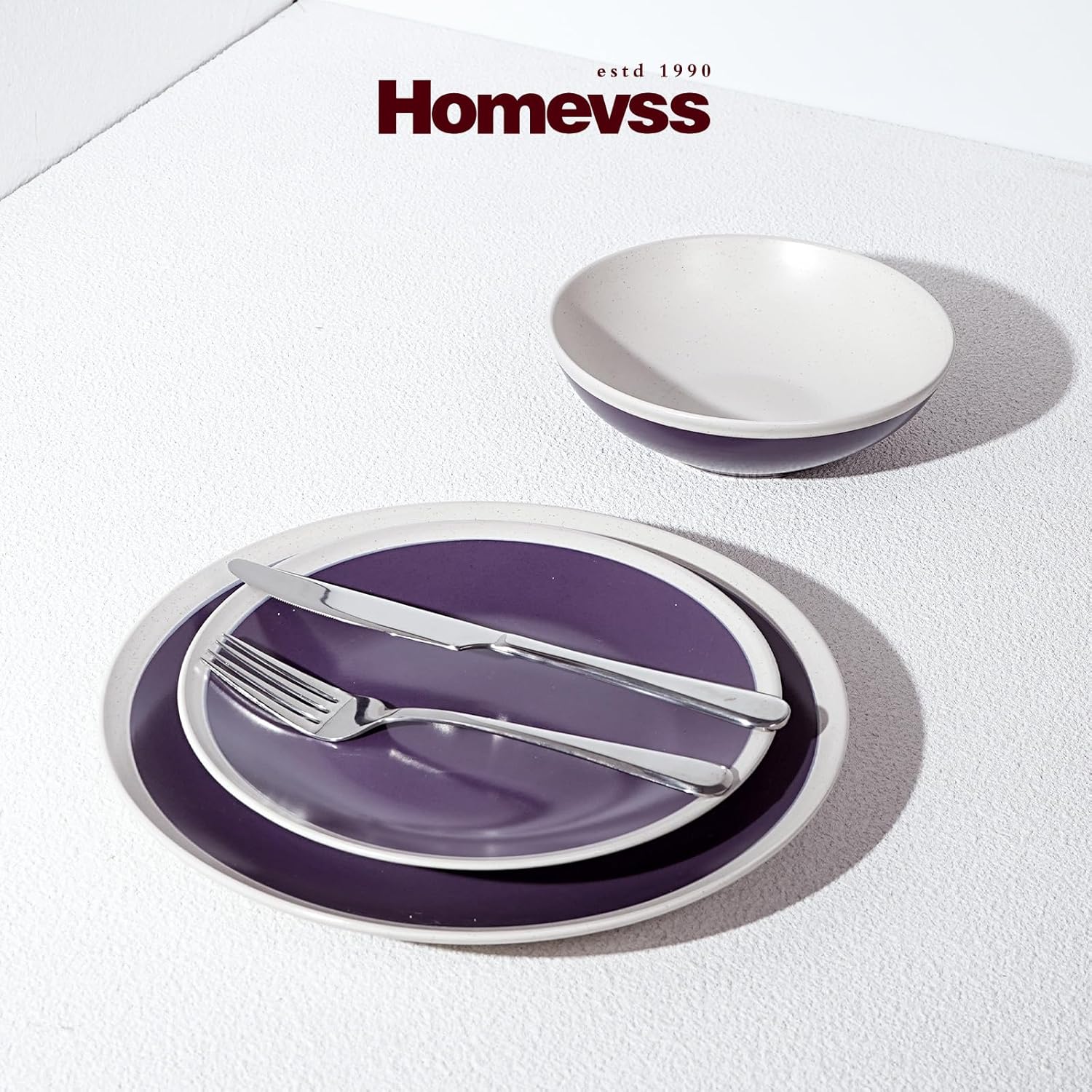 Rock Ridge Speckled Stoneware Dinnerware Set (18pc Set, Violet and Ivory)