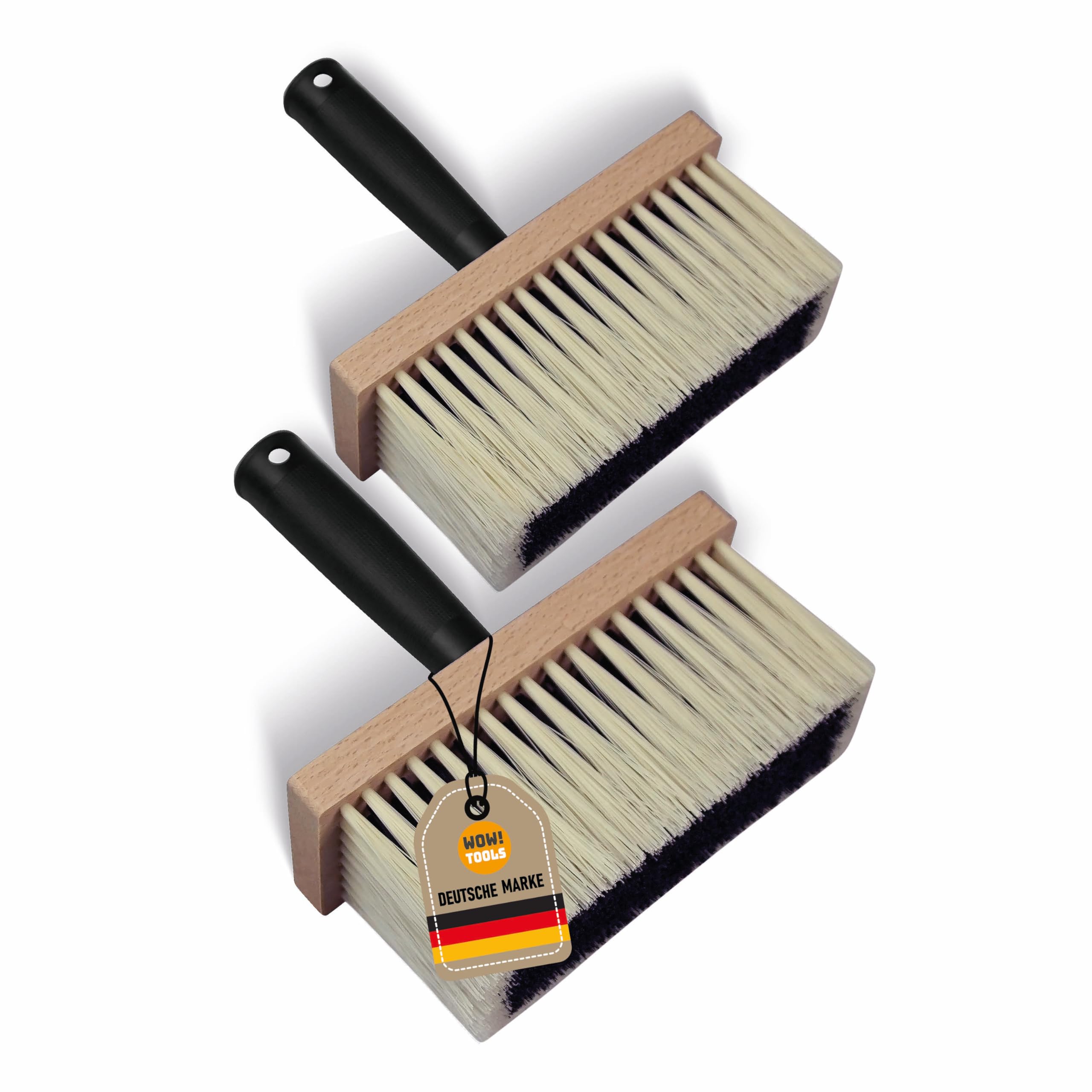 2X WOW!TOOLS Universal-Deckenbürste, Kleisterbürste, robuste Kunststoffborsten, 170 x 70 mm, mit Holzkörper und Kunststoffgriff - Tapezierbürste - Quaste