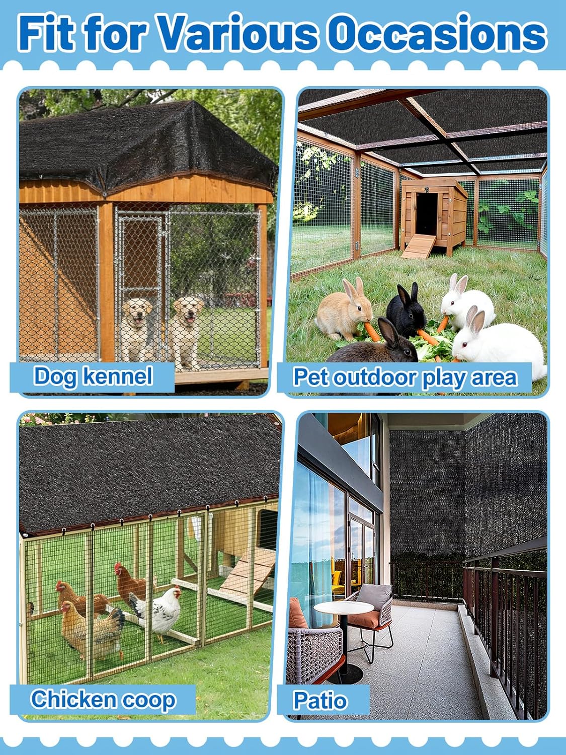 High Density Dog Kennel Shade Cover - 95% Shade Cloth with 16.4ft Rope, Anti-Tear & Easy Setup Mesh Tarp for Outdoor Kennel Garden Patio Greenhouse Balcony Chicken Coop, 10x20ft