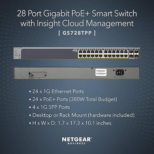 Miniatura 2 de NETGEAR Switch Inteligente Gigabit Ethernet PoE de 28 puertos (GS728TPP) - Administración en la nube Insight opcional, 24 x PoE+  380W, 4 x 1G SFP,