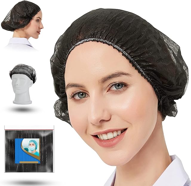 Disposable Hair Nets Pack 100 Elastic Cooking Mob Caps, Hairnets Kitchen Wear Salon Beauty Supplies Nurse hat, Dust-free Hair Covers Headwear Hair Nets For Catering Mop Head Surgical Hair Cap (Black)