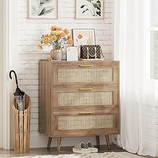 3 Drawer Dresser for Bedroom Rattan Dresser Chest of Drawers with Spacious Storage Boho