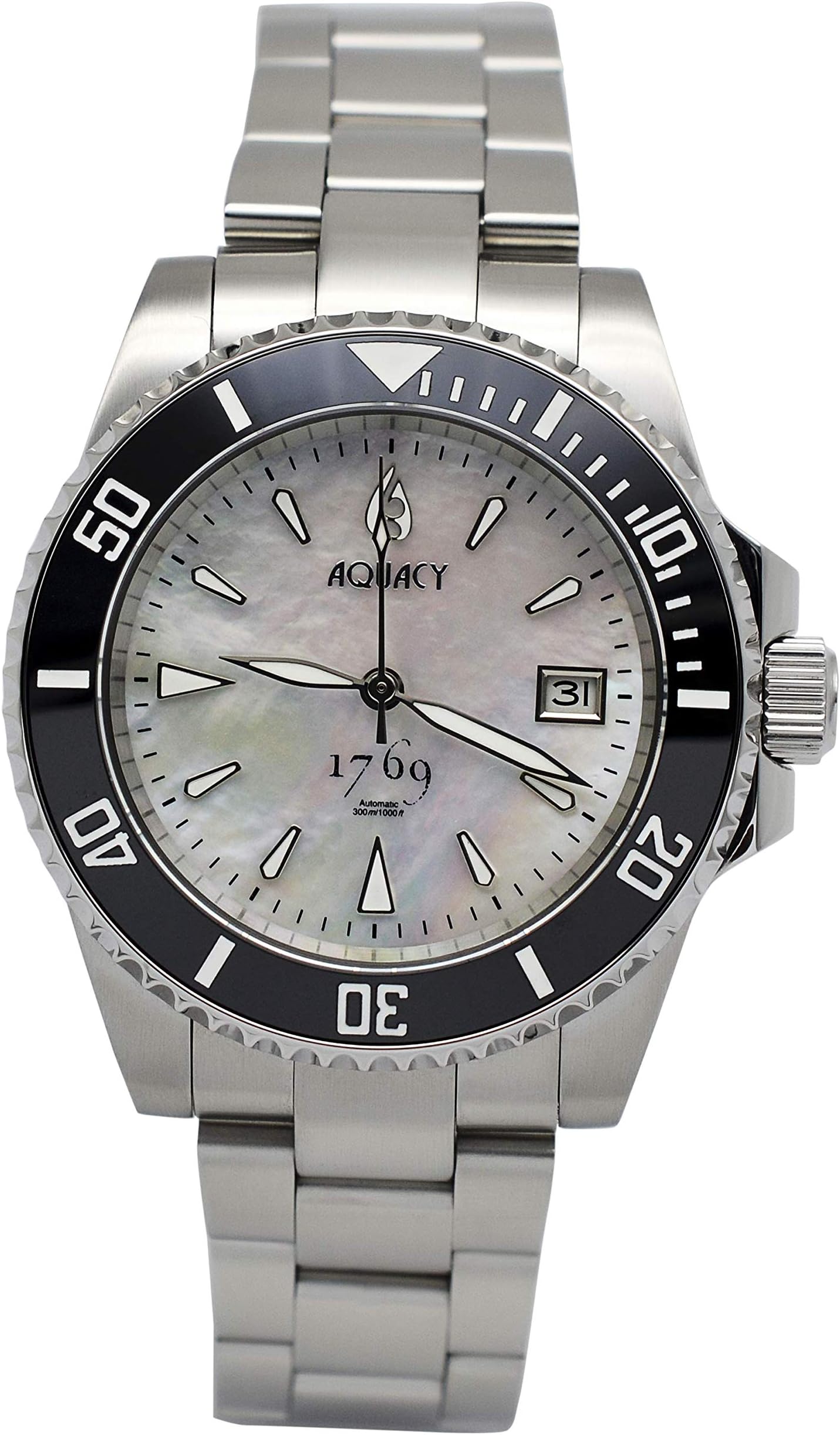 Aquacy 1769 Limited Edition Men's Automatic Dive Watch - 300M Water Resistant White MOP Diver Watches for Men - Luminous Bezel & Sapphire Anti-Reflective Crystal- Self-Winding Mens Scuba Diving Watch