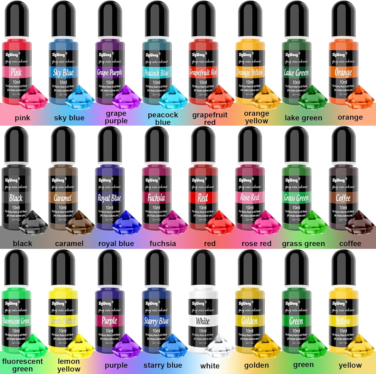 Epoxy Resin Pigment - 24 Color Liquid Colorant, Highly Concentrated Dye for DIY Jewelry Making, Paint, Craft - 0.35oz/10ml Each - Image 2