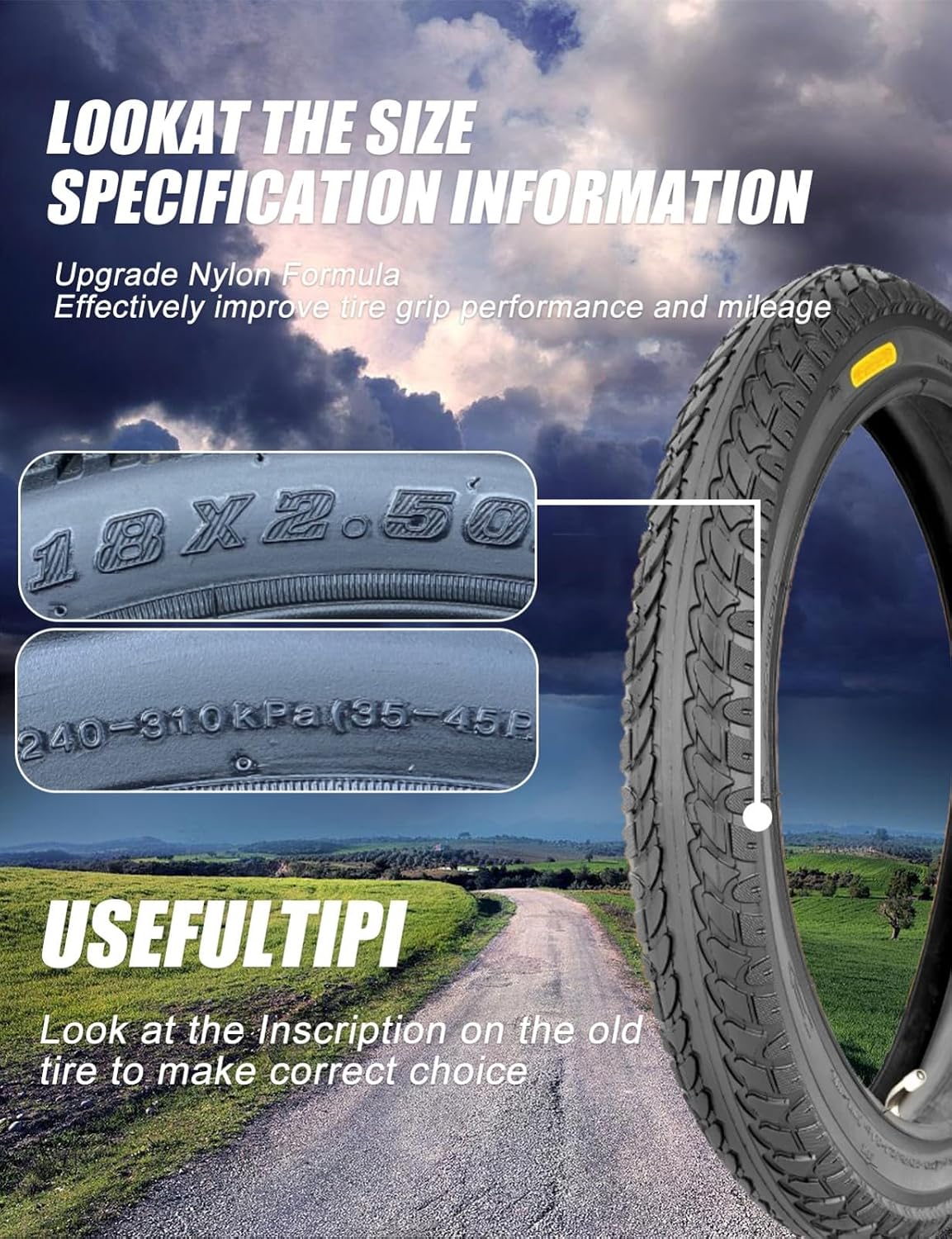 18" Tire Tube Set 18X2.125/2.50/3.0 and 18 Inch Folding Bicycle Replacement Tire Fit 18x2.125/18x2.50/18x3.0 for Cycling Road, Electric Bike, MTB Bicycle Tires and Tubes