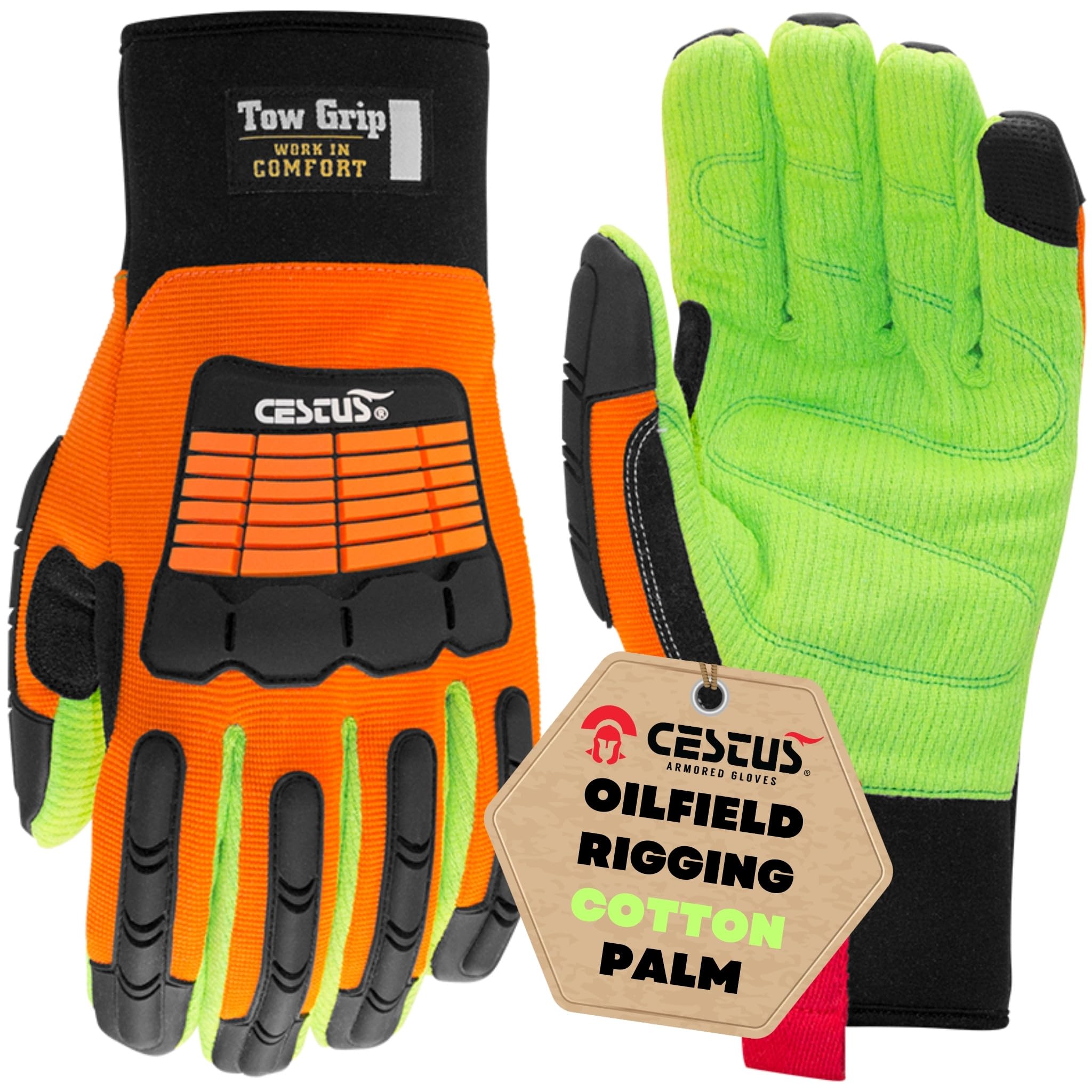 Cestus 3126, Impact Gloves for Men Oilfield, Industrial Corded Cotton Palm for Oil Field Rigging, ANSI A2 Cut Resistant Glove (Large)