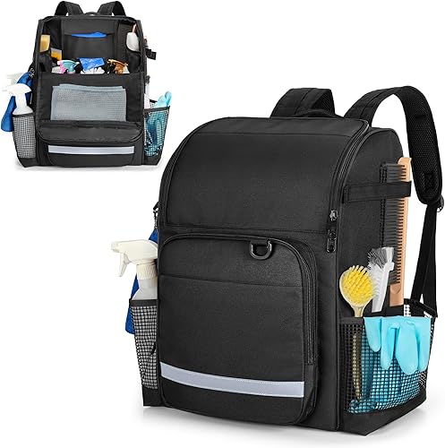 LoDrid Bolsa de limpieza con correas de hombro ajustables gruesas, organizador de limpieza grande con múltiples bolsillos para limpieza y tareas