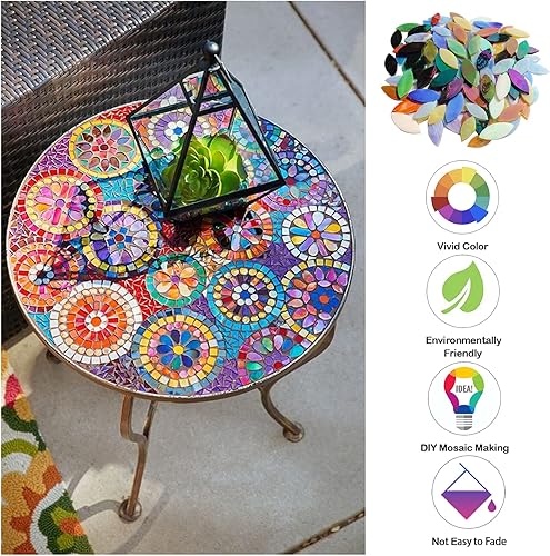 Miniatura 5 de LITMIND 120 piezas de azulejos de mosaico de hojas iridiscentes de vidrieras  pétalos precortados para manualidades, tamaños mixtos con archivos,