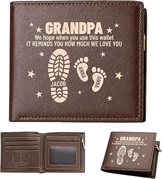 Personalized Dad Gifts Custom Wallet, Personalized Fathers Day Wallet with Name Engraving from Daughter Son, Customize Mens Leather Wallet Gifts for Papa Grandpa Husband, Christmas Gift Color03