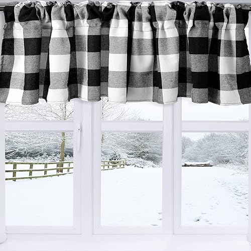 Miniatura 4 de Tatuo Cortinas de búfalo a cuadros, cenefas de ventana con diseño de granja, cenefas con bolsillo para barra para cocina, baño, sala de estar, 16 x