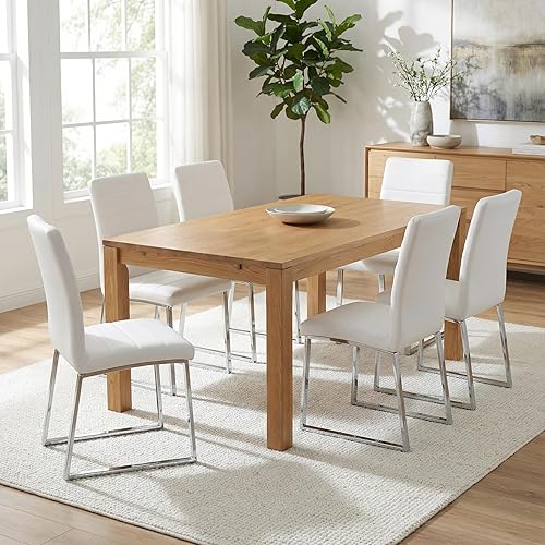 Miniatura 13 de Hommoo Juego de 2 sillas de comedor tapizadas de piel sintética, asiento acolchado sin brazos con patas de metal, moderna silla de comedor para Gris